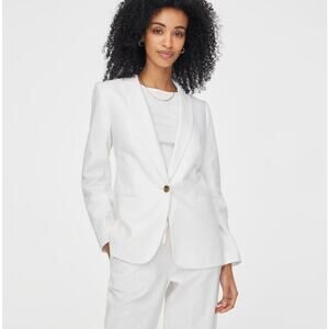 J.Crew Linen-Blend One-Button Blazer WMNS 0 Petite White Lined Long Sleeve Notch